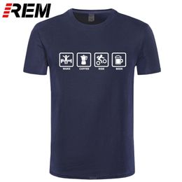 REM Marque Vêtements Wake Coffee Rider Beer Bicycle Funny T-shirt Tshirt Hommes Coton T-shirt à manches courtes Top Camiseta 210706