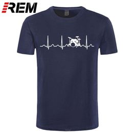 REM Custom Gedrukt T-shirts Heren Korte mouw op O-hals Drums Drummer Heartbeat Shirt 210716