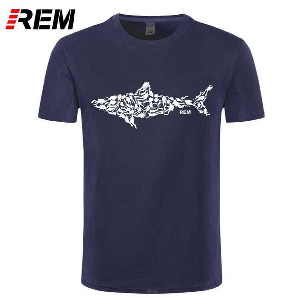 REM Shark Scuba Diver T-shirt Tee Divinger Dive Cadeau d'anniversaire drôle Cadeau pour lui Hommes Adulte T-shirt Coton à manches courtes 210629