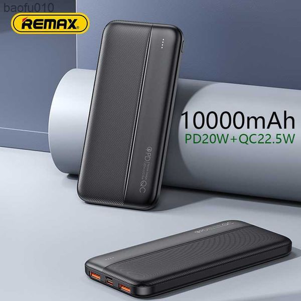 Remax 22.5W Banco de energía portátil Powerbank 10000mAh Tipo C PD QC Carga rápida PoverBank Cargador de batería externo para iphone Xiaomi L230712