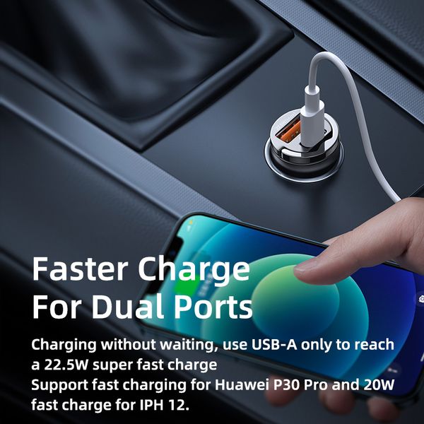 Remax 45W Car Charger PD QC 3.0Type-C Chargeur rapide Chargeur rapide pour iPhone Xiaomi USB Téléphone Charger en voiture avec anneau