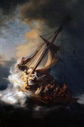 Rembrandt Jesucristo en la tormenta en el mar de Galilea Barco Barco Océano Pintura al óleo 1633 Cartel de estampado de arte de decoración de pared fría