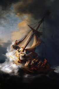 Rembrandt Jésus-Christ dans la tempête sur la mer de Galilée Ship Boat Ocean Painting 1633 Colon Wall Decor Art Print Affiche