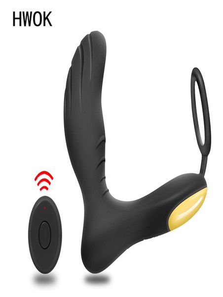 Télécommande vibratrice anale Orgasme de massage de la prostate mâle avec anneau Strapon Silicon Sex Toys for Men Butt Plug Pinis Training Y1898787787