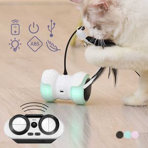 Remote Contracte interactif Cat Toy Intelligent Automatic Rolling Electric LED Light Toys for Cat Teaser Feather Funny Games USB 210929