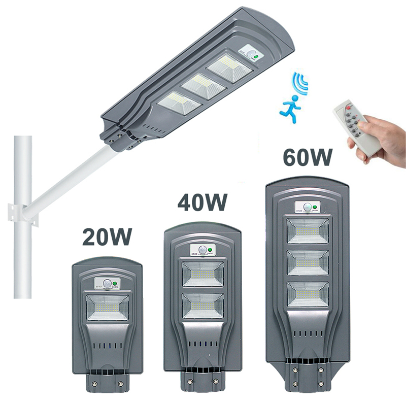 جهاز التحكم عن بُعد LED Solar Street Light Light Lights 20W 40W 60W Motion Motion Sensor مصباح أمان مقاوم للماء لفضاء الحديقة