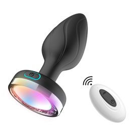 Controle remoto cor luminosa silicone anal plug brinquedos sexuais vibrador para mulheres 7 vibração butt plug feminino masturbação massageador 240105