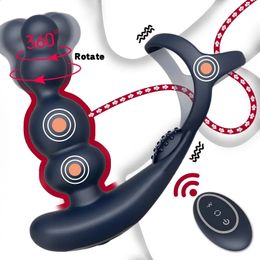 Télécommande mâle masseur de prostate vibrateur 360 ° rotation jouet anneau bouchons masturbateur gode Anal Butt Sex Plug portable 240202