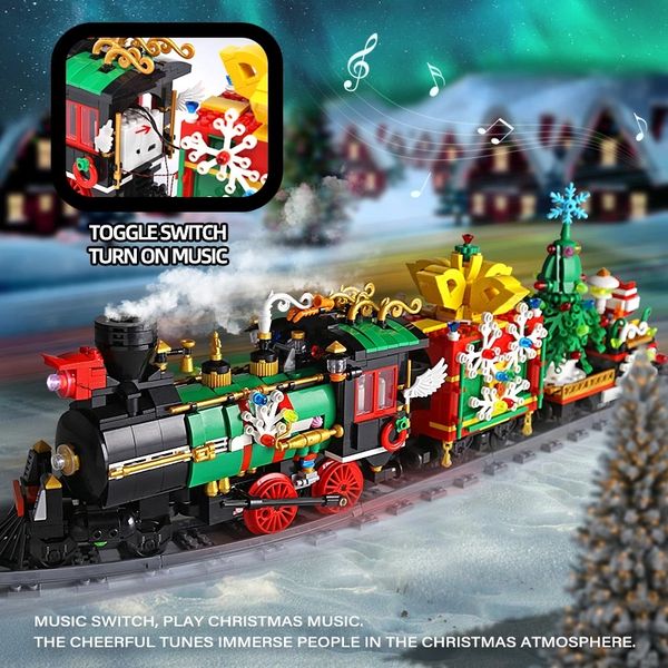Control remoto música tren de Navidad bloques de construcción Mould King 12012 juego de vías de ferrocarril creativo montaje de ladrillos educación niños regalos juguetes de cumpleaños para niños
