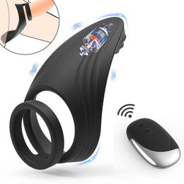 Control remoto Vibrador anillo de pene 10 Velocidad Cock Massager Massager de próstata Estimulando la manga de la recolección Juguetes sexys para hombres