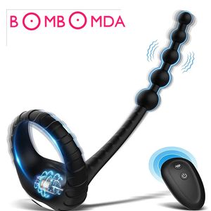 Control remoto Vibrador de Próstata Cockring Juguetes Sexuales para Hombres Masturbador Anal Beads Butt Plug Anillo de Pene Accesorios Sexy 240117