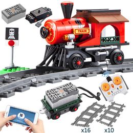 Afstandsbediening Trein Elektrische Rail Bouwsteen DIY RC Spoor Spoorwegvoertuig Bakstenen Geschenken Speelgoed voor Kinderen