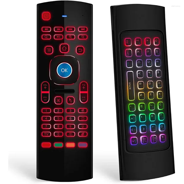 Controles remotos Air Mouse para Android TV Box Mini Control de teclado inalámbrico con RGB retroiluminado MX3 Pro IR Aprendizaje