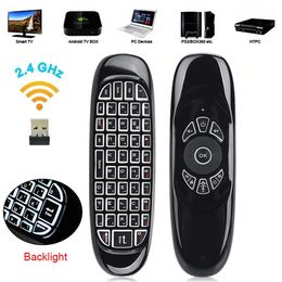 Controladores remotos C120 Backlight 2.4G Air Mouse Ratón recargable Teclado de control inalámbrico para la caja de TV Android Versión en inglés