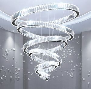 À distance Nouveau Luxe Moderne Anneau Grand Lustre En Cristal Éclairage Grand Escalier LED Cristal Pendentif Lampe Luminaires À La Maison