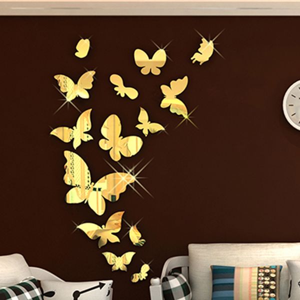 Kit de mariposas 3D extraíbles Adhesivo acrílico para pared para casa, decoración para sala de estar, pegatinas, papel tapiz