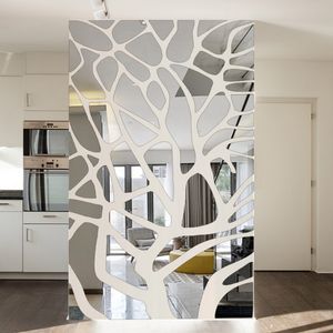 Verwijderbare 3D DIY spiegel muurstickers boom slaapkamer woonkamer decoratie tv achtergrond muur decor acryl stickers spiegel pasta T200111