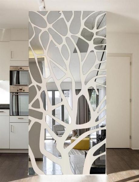 Amovible 3d bricolage miroir mural autocollants arbre chambre chambre salon décoration tv fond mur décor stickers acryliques miroir pâte C9640280