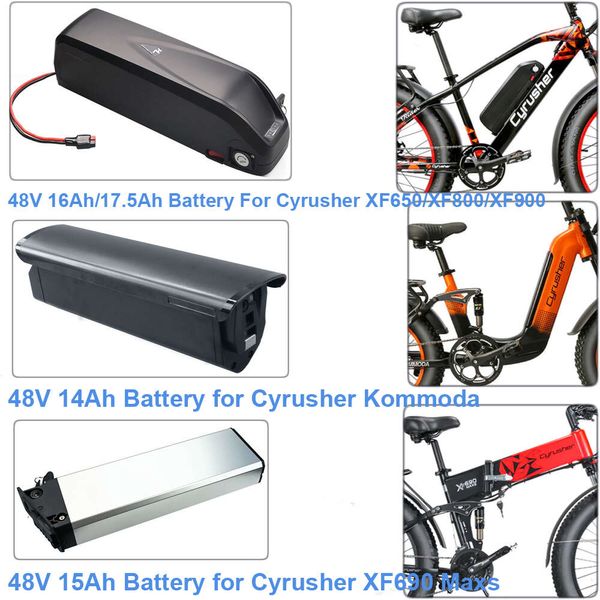 Batería extraíble para bicicleta eléctrica Cyrusher XF650 XF800 XF900 XF690 Kommoda, 48V, 15Ah, 16Ah, 17Ah, iones de litio, 1000W
