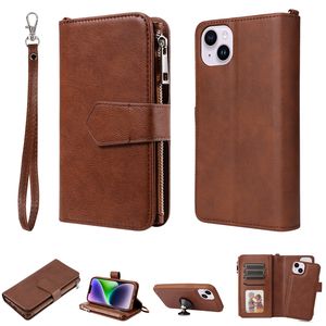 Étuis portefeuille en cuir détachables amovibles pour Samsung S23 S22 Ultra Plus A13 4G A32 5G A52 A33 A53 A73 A23 Support de voiture multifonction fermeture éclair pochette à rabat pour téléphone portable