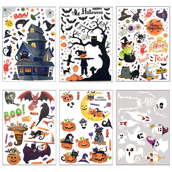 Amovible Halloween Stickers Muraux Horreur Grim Reaper Sorcière Citrouille Fenêtre Autocollants Pour Halloween Party Home Bar Plancher Sticker Mural