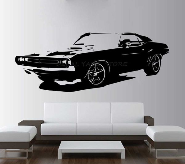 Extraíble coche grande Dodge Challenger dormitorio arte decoración del hogar vinilo pegatina sala de estar papel de pared 1595