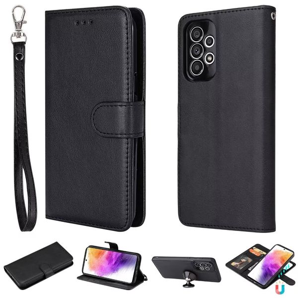 Étuis portefeuille en cuir amovibles pour Samsung A33 A53 A73 5G A23 4G A22 A13 A03 Core Galaxy S22 Ultra Plus Fente pour carte d'identité magnétique détachable Flip Cover 2in1 Pouch Purse Strap