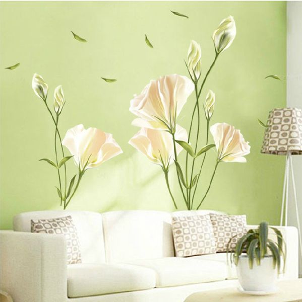 Amovible Lys Fleurs Mur Décor Autocollant Décor À La Maison Salon Chambre Sticker Mural Affiche Murale