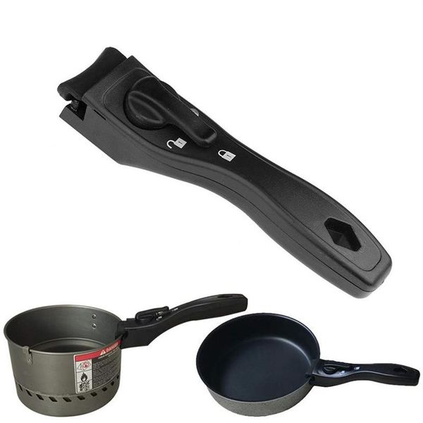 Poignée de casserole amovible poignée de batterie de cuisine de remplacement noire poignée de main anti-brûlure détachable pince à intestin outils de cuisine 201242c