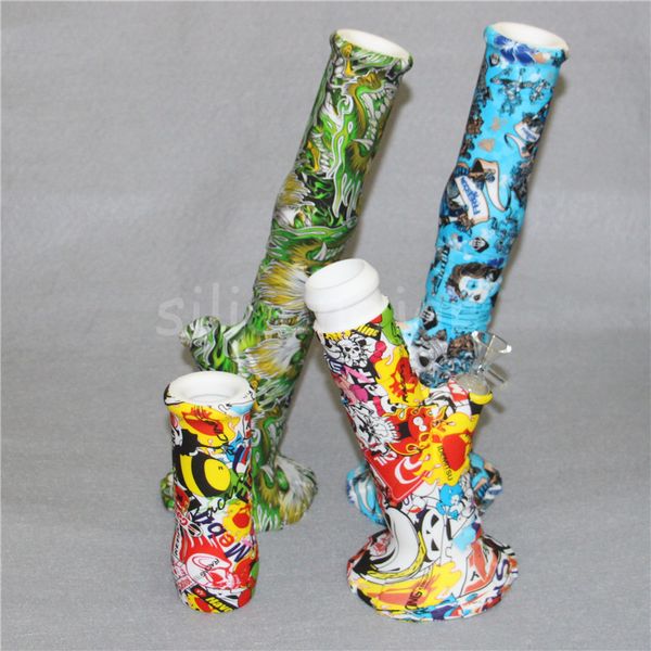 Bongs de silicona largos extraíbles Cachimbas Agua Bong Plataformas de aceite de silicona Pipa para fumar Colectores de cenizas de vidrio