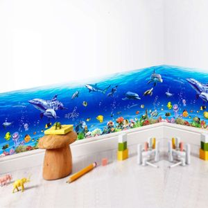 Autocollants muraux amovibles sous-marin World Sea Fish Pintirting Line Sticker for Baby Kids Nursery Bathroom Home Decor PVC Decals