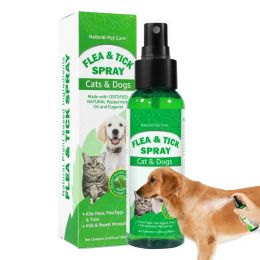 Removents 100 ml de soins naturels aux puces et à cocher Spray pour chiens et chats Spray aux puces pour chiens extérieurs intérieurs et chats