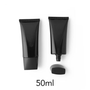 Remover 10 pcs vide 50g tube plat rechargeable Makeup Hand Crème Bouteille en plastique noir 50 ml Contage d'emballage de lotion cosmétique