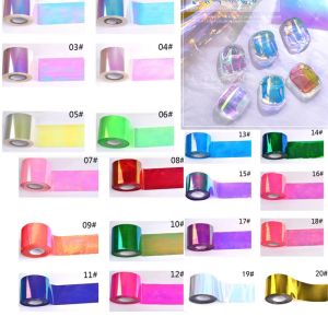 REMOVERS 4CM100M AURORA FOILS Nail Art Sticker Laser Verre Breater Paper Rouleau Miroir à paillettes Nails Decal Manucure Décorations accessoires