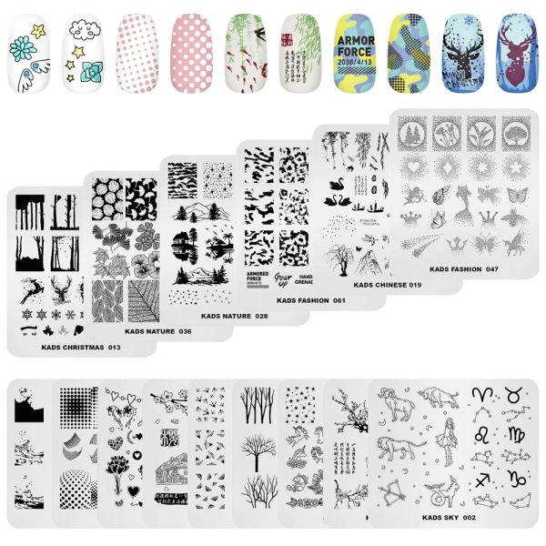 Remover Kads 15pcs Plaques de tampon à ongles Set Nails Art Plaques d'estampage feuilles Animal Animal Chinois Plaque de ongles de Noël Image Pl