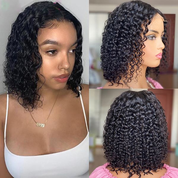 Remy brasileño 4X4 cierre Bob peluca 150% densidad cabello humano Jerry Curl pelucas para mujeres negras