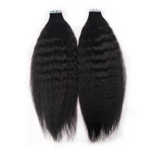 Cinta recta rizada Remy en extensiones de cabello humano 40 piezas 100 g 10 a 28 pulgadas Yaki grueso Doble cara Natural Negro Marrón Brasilina Cabello virgen indio