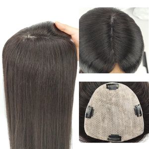 Topper de cheveux humains Remy Slik Base pour femmes couleur noire naturelle pince droite en morceaux 13x15 cm