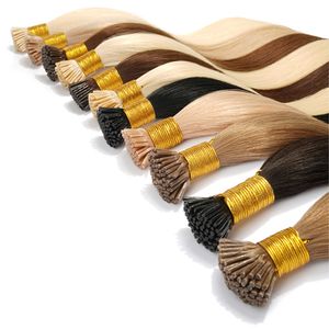 Remy Stick I Tip Human Pre Bonded Extensions Virgin 16-26 inch 1G/Strand Pre Bonded Fusion Natural Italiaanse keratine capsule Haar Zwart Blond