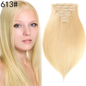 ELIBESS Remy Virgin Europese Haar Clip In Extensions 7 stks 120g Clip In Steil Haar Extensions Blonde Clip In Human Hair Extensions