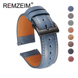 REMZEIM Oil Wax Skin 22mm 20mm Bracelets en cuir pour Samsung Galaxy Watch 46mm 42mm Active 2 40mm 44mm Band Gear S3 S2 Strap 220819