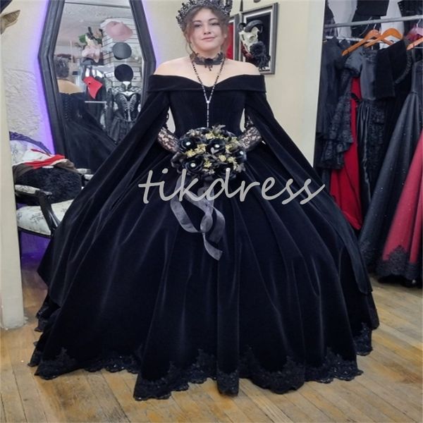 Renaissance Colonial Noir Robes De Bal Historique Victorien Robe De Soirée Médiévale Vampire Gothique Halloween Caftan Velours Robes De Soirée Formelles Robe De Novia