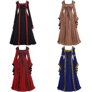 Renaissance Medieval Dress Bandage Flare Sleeve Elegante avondfeestjurken met capuchon Victoriaans Halloween Cosplay kostuum Y0903 S