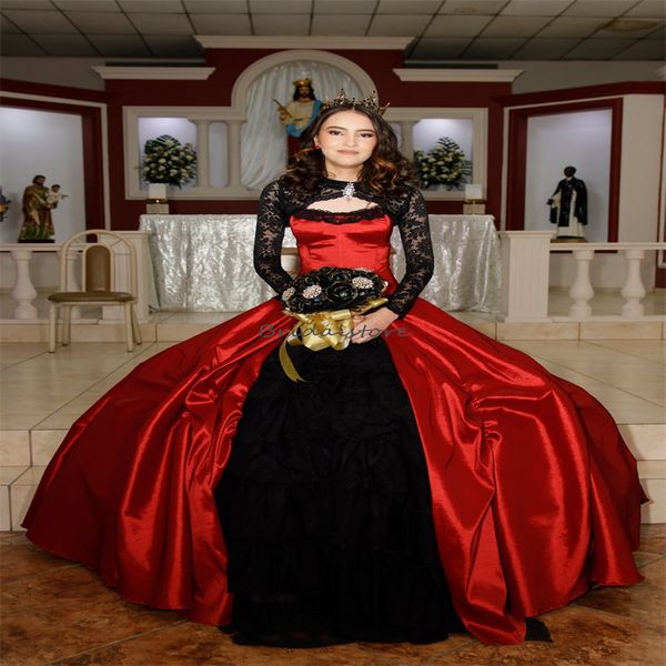 Robes de mariée Renaissance rouge noir avec veste de luxe en dentelle à manches longues robes de mariée gothiques volants 18ème robe de mariée esthétique victorienne médiévale fantaisie 2024