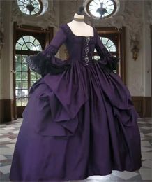 Renaissance rococo prom jurken paarse vintage middeleeuwse koningin marie antoinette cosplay kostuum ruches fantasie speciale gelegenheid jurk flare lange mouwen