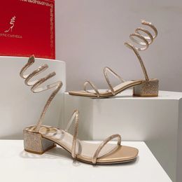 Rene Caovilla 4.5cm sandales à talons épais strass embelli chaussures de soirée blanches femmes à talons hauts créateurs de luxe chaussure habillée enveloppante avec original