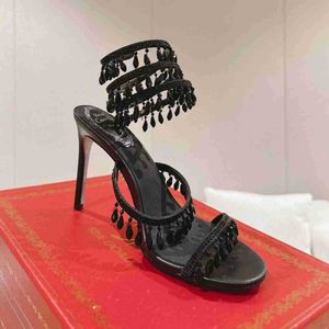 Rene Caovilla papillon cristal décoratif sandales hautes stiletto femmes chaussures habillées de soirée 9.5cm Serpentine Wraparound talons de designer de luxe pour femmes avec bH