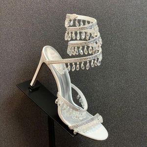 Rene Caovilla kroonluchter kristal-verrukt sandalen leer Stiletto Heels avondschoenen vrouwen hakken luxe ontwerpers enkel wraparound schoenen fabrieksschoenen fabrieksschoenen