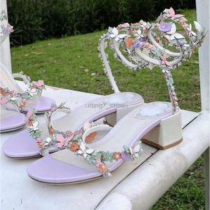 René Caovilla chunky talon sandals papillon fleur décorative 4,5 cm femmes chaussures habit