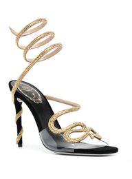 Rene Caovilla Cleo 95 mmcrystals verfraaid Rhinestone Heels Sandalen Designers Enkle Wraparound Women High Heeled Flower Evening Shoes Dallow